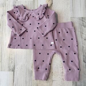 7 For All Mankind Baby Girl 0-3M Pink Waffle Knit Polka Dot 2-Piece